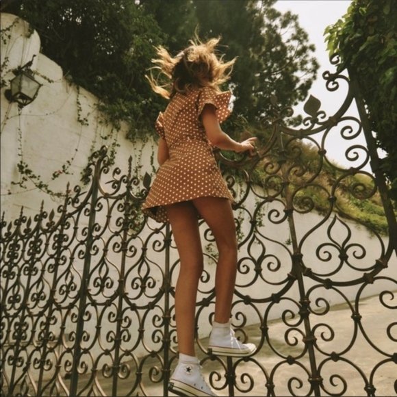 NEW LeRumi x Revolve Polka Dot Sonia Wrap Mini Dress XS Brown - Picture 4 of 10